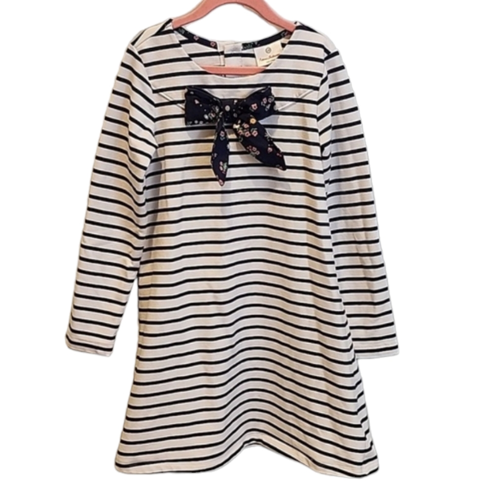 Hanna Andersson Blue and White Stripe Shirt with Floral Bow